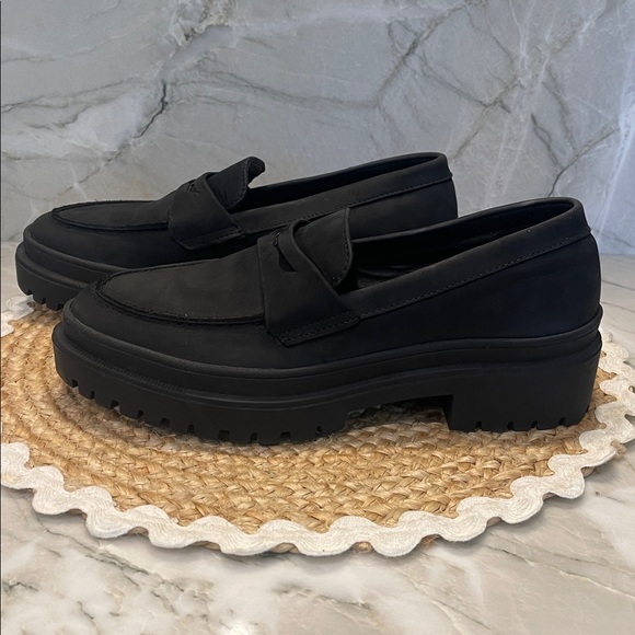 Patina Portland Leather Zoe Chunky Preppy Loafer Black Suede Size 9 - Picture 4 of 6